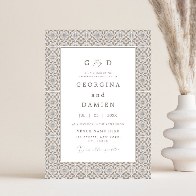 Invitation Carrelage beige méditerranéen & Photo Mariage élég (Créateur téléchargé)