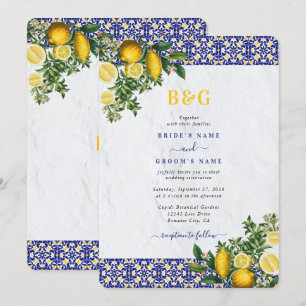 Invitation Carrelage bleu blanc jaune méditerranéen Mariage c