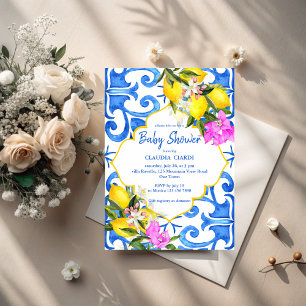 Invitation Carrelage bleu citron baby shower italien