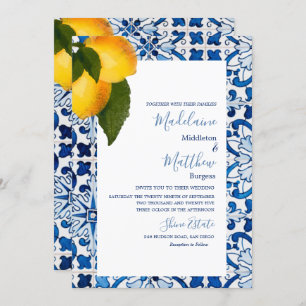 Invitation Carrelage bleu citron chic Mariage élégant
