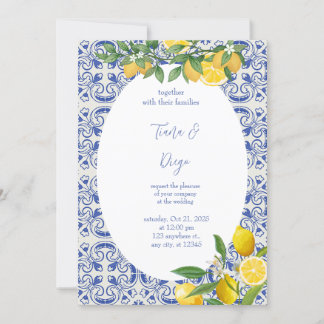 Invitation Carrelage bleu Citron italien Mariage