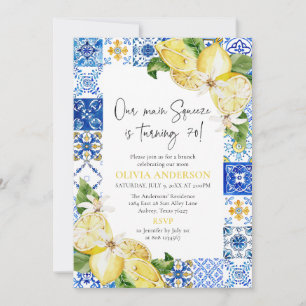 Invitation Carrelage bleu Citrons Italien 70e fête d'annivers