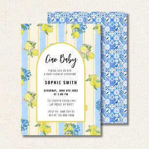 Invitation Carrelage bleu italien, Ciao Baby, citrons