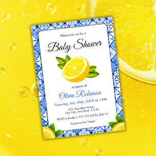 Invitation Carrelage bleu italien Positano Baby shower citron