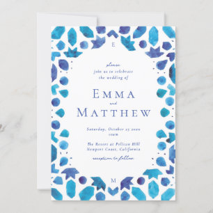 Invitation Carrelage bleu Mariage méditerranéen