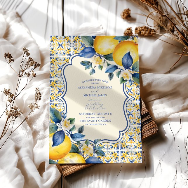 Invitation Carrelage bleu méditerranéen italien et Mariage ci (Créateur téléchargé)