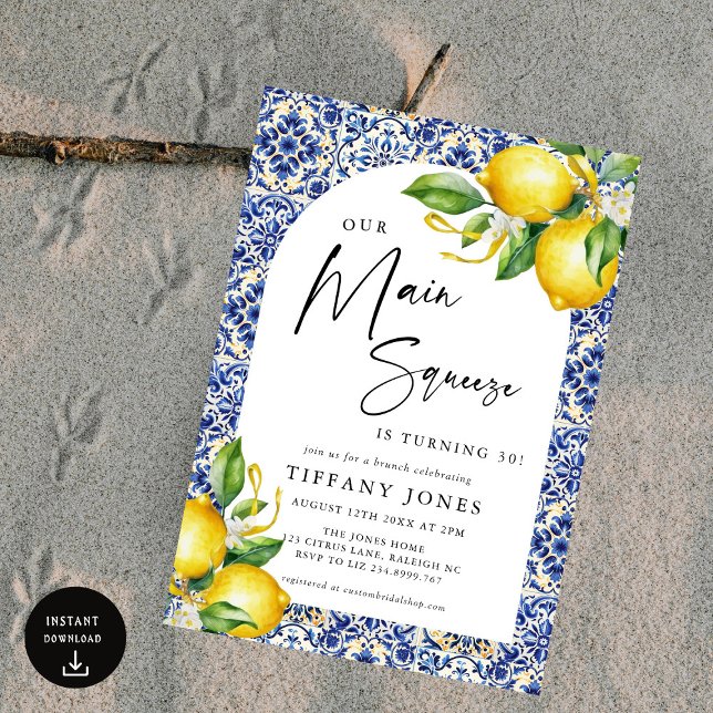 Invitation Carrelage bleu méditerranéen Lemons 30e anniversai (Créateur téléchargé)