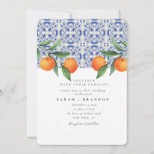 Invitation Carrelage bleu orange aquarelle Mariage méditerran