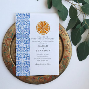 Invitation Carrelage bleu orange aquarelle Mariage méditerran