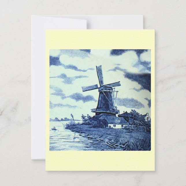 Invitation Carrelage bleu vintage Delft - Windmill (Devant)