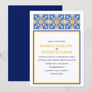 Invitation Carrelage espagnol   Bleu Jaune mariage méditerran
