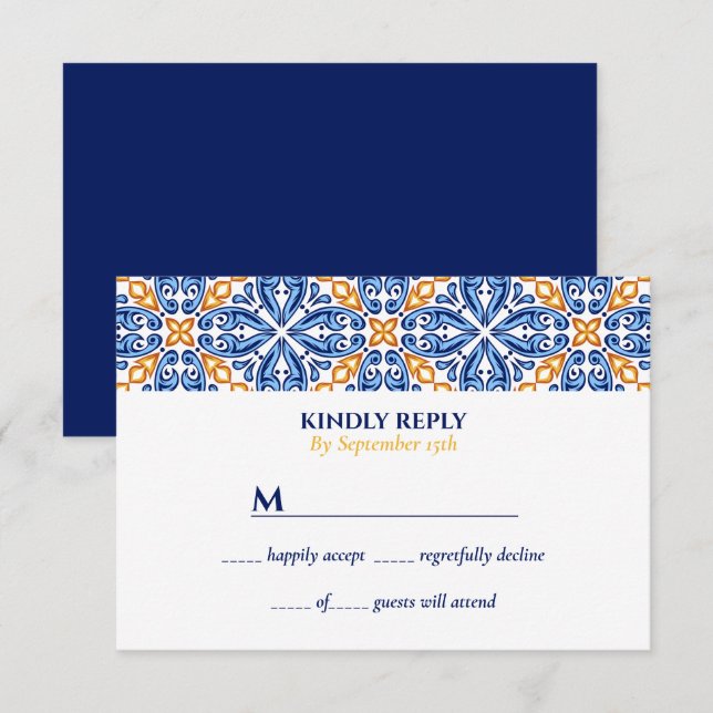 Invitation Carrelage espagnol | mariage méditerranéen bleu ja (Devant / Derrière)