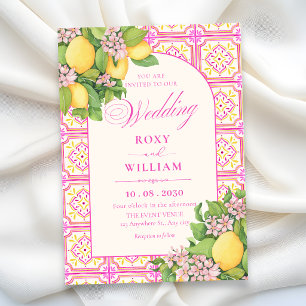 Invitation Carrelage floral artistique rose mariage