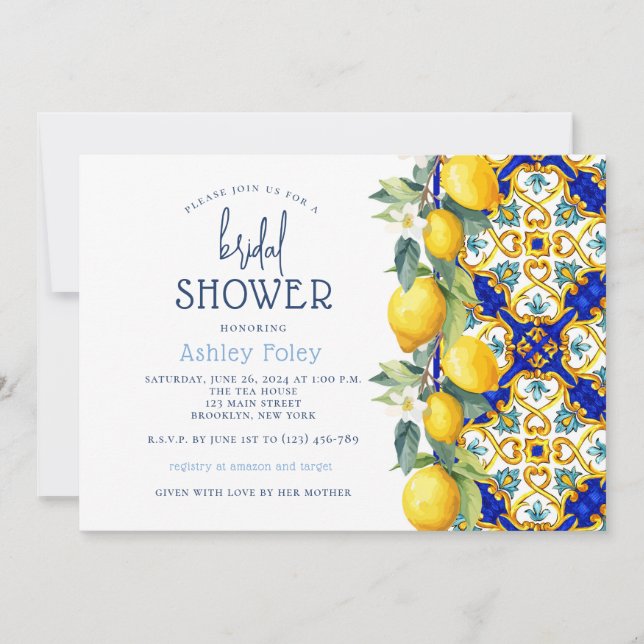Invitation Carrelage italien | Citron thème Fête des mariées  (Devant)