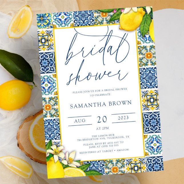 Invitation Carrelage italien Citron thème Fête des mariées d' (Créateur téléchargé)