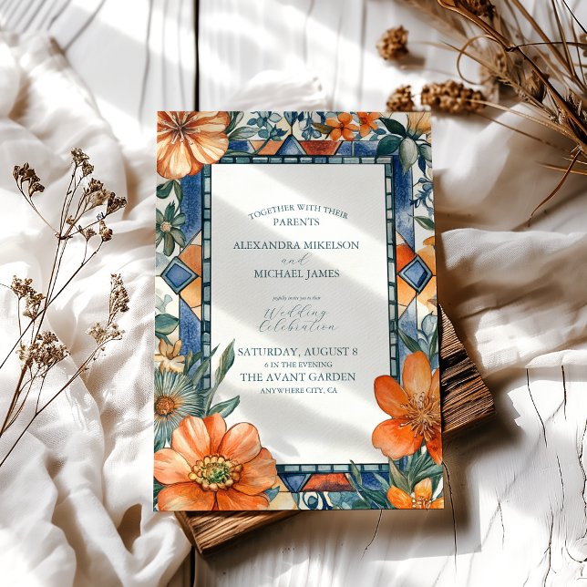 Invitation Carrelage méditerranéen bleu et blanc (Créateur téléchargé)