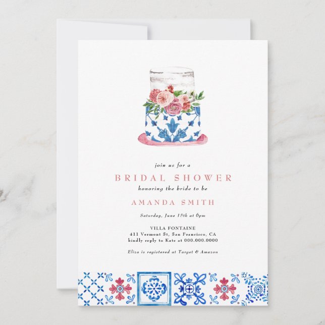 Invitation Carrelage méditerranéen Fête des mariées de gâteau (Devant)