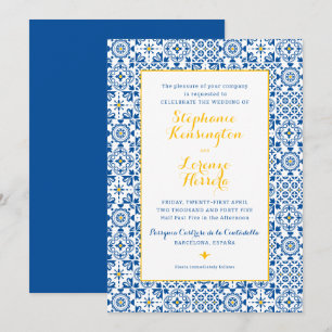 Invitation Carrelage méditerranéen Mariage bleu jaune