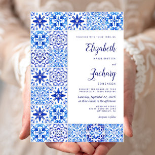 Invitation Carrelage Portugais Rustique Mariage Bleu Blanc