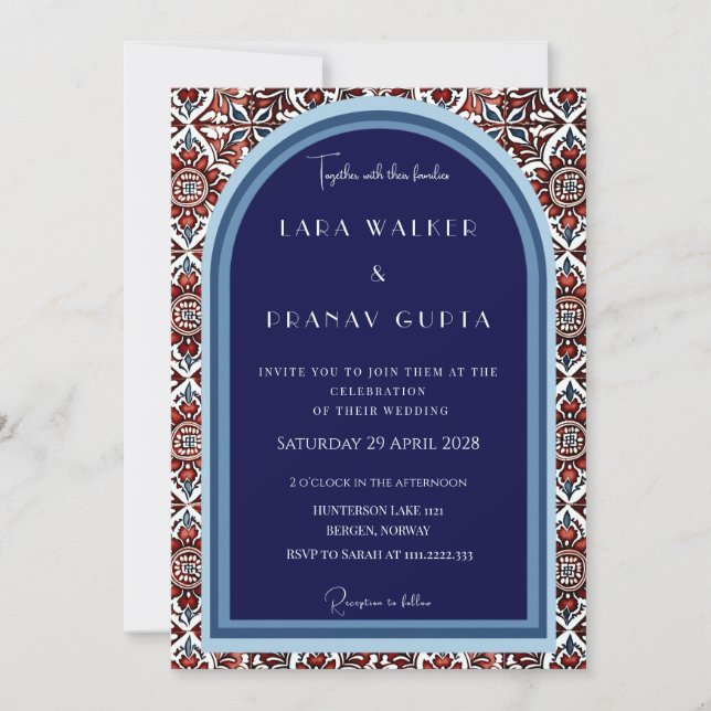 Invitation Carrelage Rouge Et Bleu De Luxe (Devant)