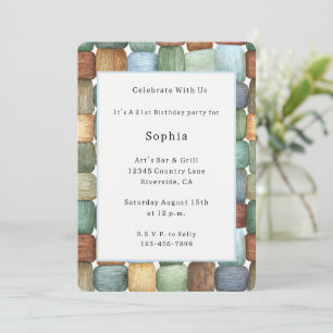 Invitation Carrés Vert Marron Bleu Jaune Anniversaire