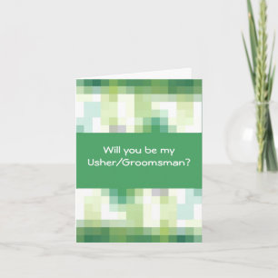 Invitation Carrés verts, bleus, blancs, demande de Groomsman