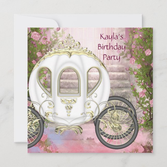 Invitation Carriage Rose Roses Princesse Anniversaire (Devant)