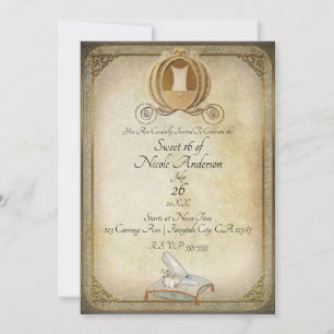 Invitation Carrosse de Cendrillon et Pantoufle Sweet 16 Vinta