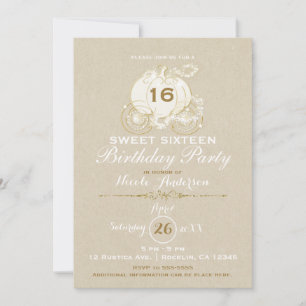 Invitation Carrosse de Cendrillon Kraft Or Anniversaire Sweet