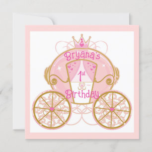 Invitation Carrosse de princesse rose pour fête d'anniversair