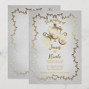 Invitation Carrosse élégant doré Mariage conte de fées blanc