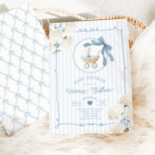 Invitation Carrosse fantaisiste pour nurserie française Bleu 
