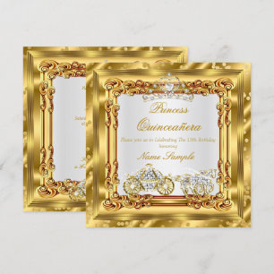 Invitation Carrosse magique en or et diamants pour Quinceañer