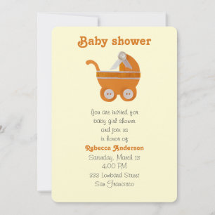 Invitation Carrosserie orange, bouton blanc pour baby shower