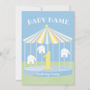 Invitation Carrousel Blue Elephant 1er anniversaire