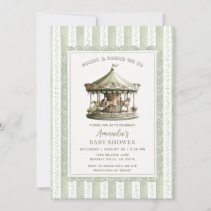 Invitation Carrousel Vert Sauge Fête Prénatale