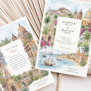 Invitation Cartagena Colombie Voyage Aquarelle Mariage