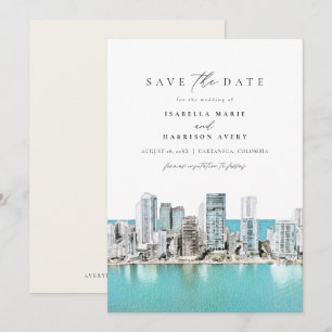 Invitation CARTANEGA Colombie Aquarelle Enregistrer la date