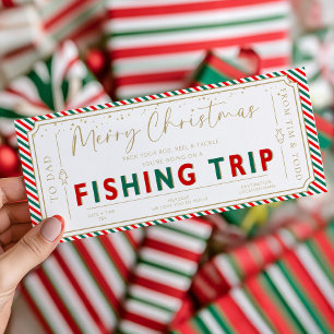 Invitation Carte-cadeau de bon de voyage de pêche Rouge Vert 