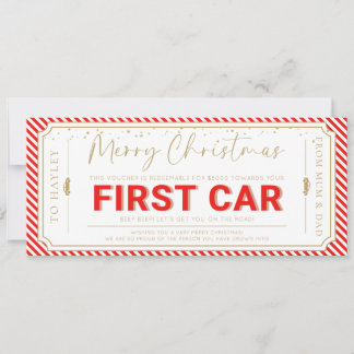 Invitation Carte-cadeau de Noël pour première voiture rouge