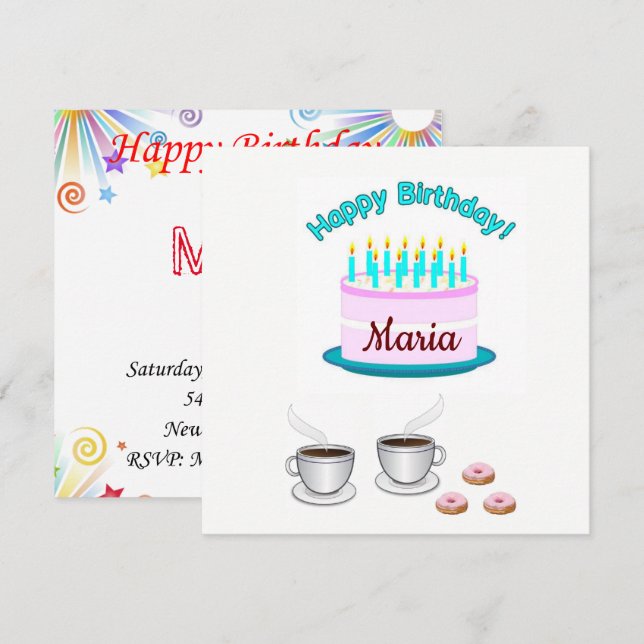Invitation Carte d'anniversaire Gâteau Rose (Devant / Derrière)