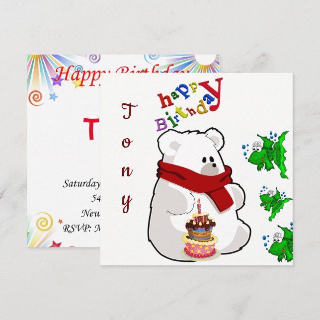 Invitation Carte d'anniversaire Ours Polaire (Devant / Derrière)