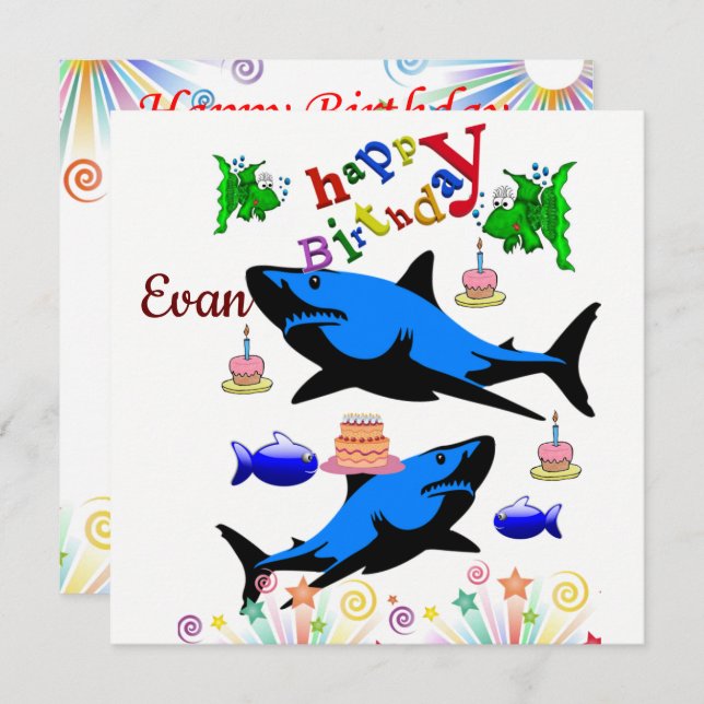 Invitation Carte d'anniversaire Requin (Devant / Derrière)