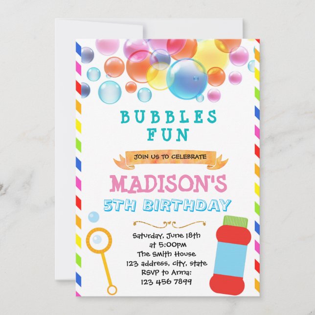 Invitation carte de mot bulles mignonnes (Devant)