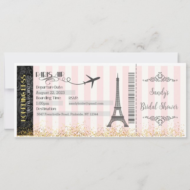 Invitation Carte d'Embarquement Paris, Mariage, Bé (Devant)