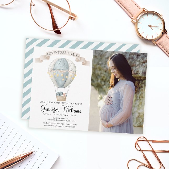 Invitation carte photo à un baby shower de montgol (Créateur téléchargé)
