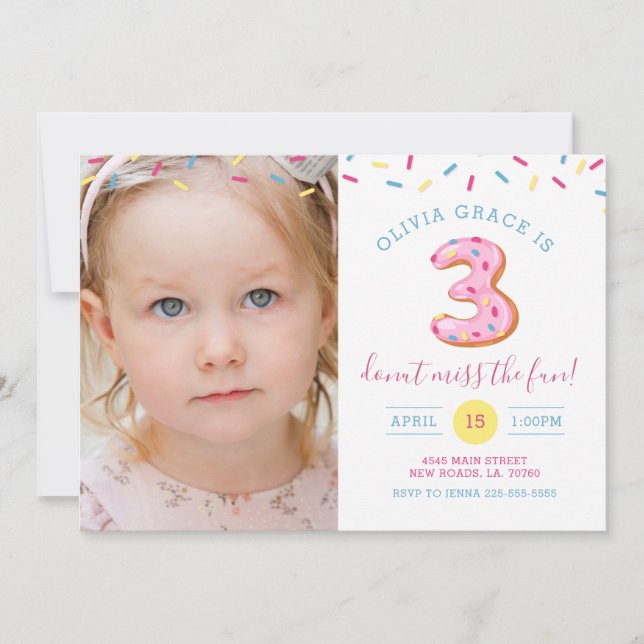 Invitation Carte photo de Donut pour le troisième  (Devant)