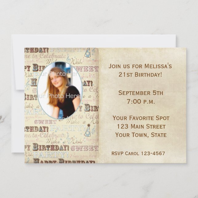 Invitation Carte photo de texte d'anniversaire (Devant)