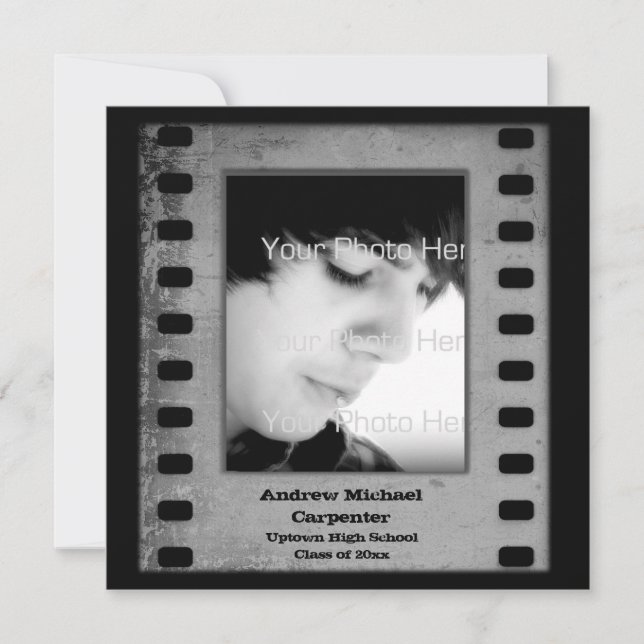 Invitation Carte photo Gris Film Strip Grunge (Devant)