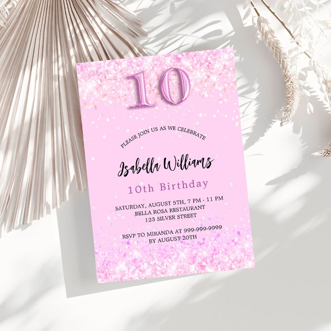Invitation Carte Postale 10e anniversaire de confetti rose fille fête (Créateur téléchargé)